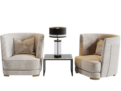 现代布艺单人沙发茶几台灯3d模型 现代布艺单人沙发茶几台灯