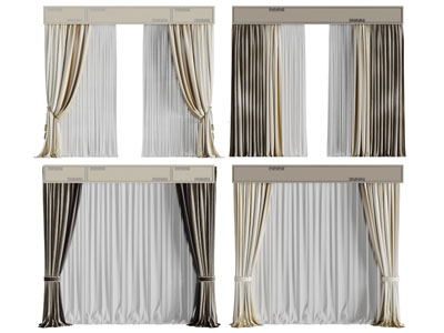 新中式带窗帘盒的窗纱窗帘3d模型 新中式带窗帘盒的窗纱窗帘