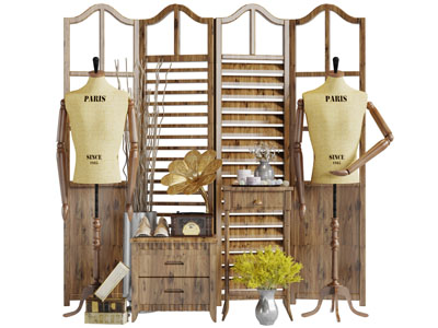 北欧复古实木屏风床头柜衣架