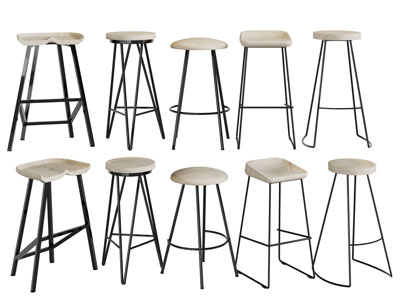 北欧实木坐垫金属支架的吧凳