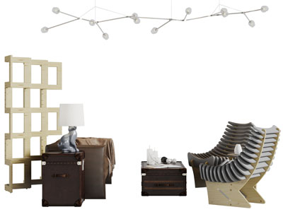 后现代布艺多人沙发休闲椅子茶几组合