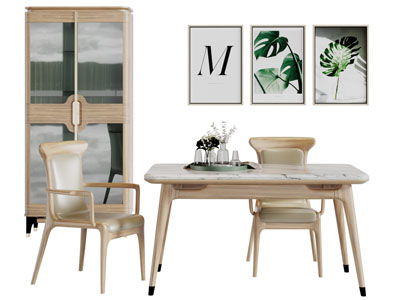 北欧实木餐桌椅组合餐边柜