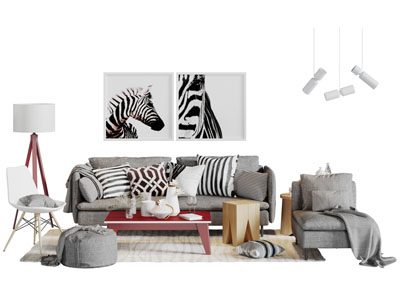 北欧布艺多人沙发休闲椅子茶几组合