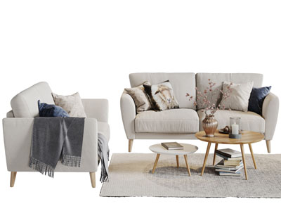 北欧布艺双人沙发茶几组合