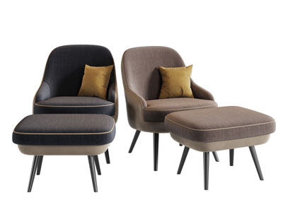 现代单人沙发脚踏3d模型 现代单人沙发脚踏