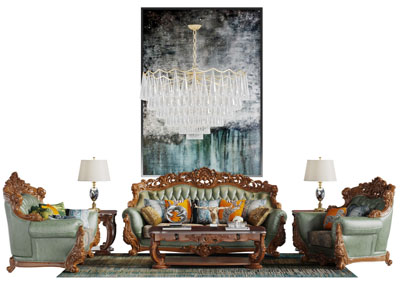 欧式实木雕花边框的多人双人沙发组合