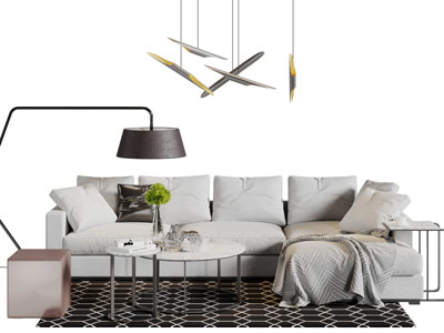 现代布艺多人转角沙发茶几组合