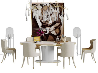 新古典圆形餐桌椅组合