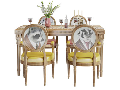 美式实木长方形餐桌椅组合