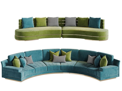 现代轻奢布艺弧形多人沙发