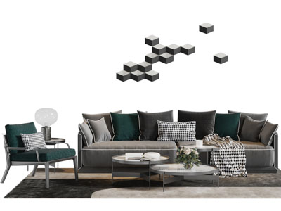 新中式布艺多人沙发休闲椅子茶几组合