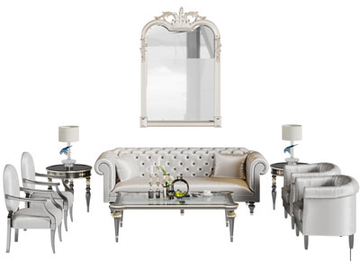 欧式银色多人沙发茶几组合