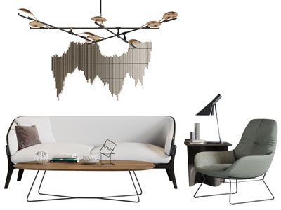 现代轻奢多人单人沙发椭圆形茶几组合