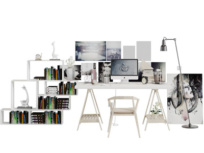 北欧实木板书桌椅书架组合