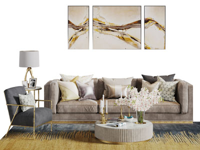 新中式布艺多人沙发茶几组合