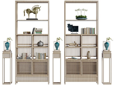 新中式实木镂空装饰柜花架