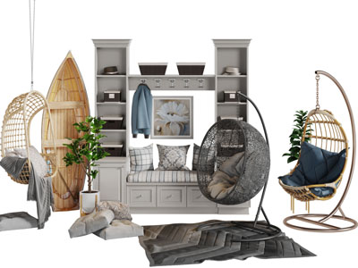 北欧带卡座的装饰柜吊椅