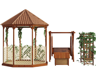 欧式实木八边形亭子秋千椅和花架
