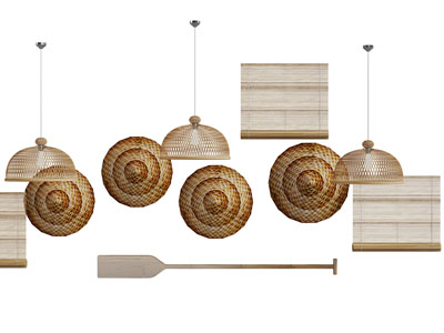 中式民宿墙面竹编帽子挂件