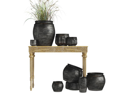 欧式雕花边几端景台黑色陶罐花盆