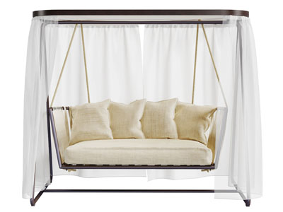 现代金属架带纱帘的秋千椅吊椅