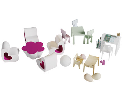 现代儿童心形座椅花朵桌子