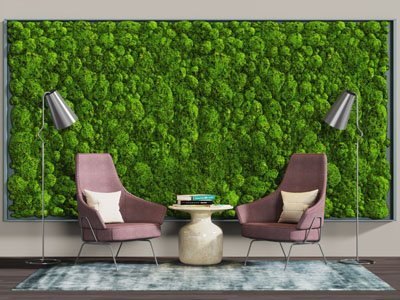 现代红色休闲椅子植物墙