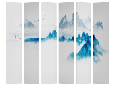 中式蓝色山脉装饰的屏风