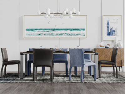 现代长方形餐桌椅组合