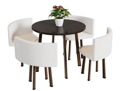 现代圆形实木餐桌搭配拼接餐椅组合