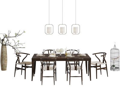 新中式餐桌椅组合鸟笼