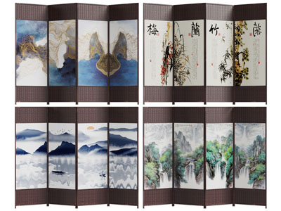 新中式图案山水屏风