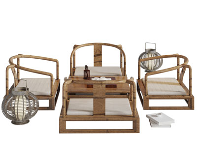 中式实木方形茶桌圈椅组合