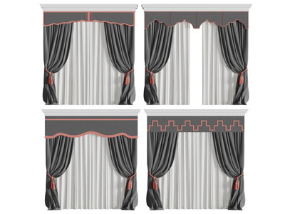 新中式黑色布艺窗帘窗纱3d模型 新中式黑色布艺窗帘窗纱