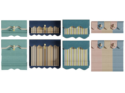 新中式带帘头的拉帘升降窗帘3d模型 新中式带帘头的拉帘升降窗帘