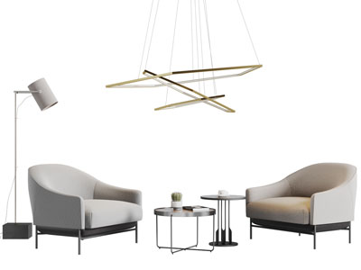 现代圆形单人沙发茶几3d模型 现代圆形单人沙发茶几