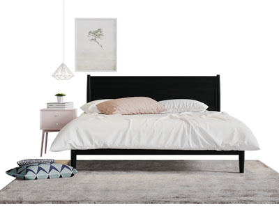 北欧黑色实木双人床