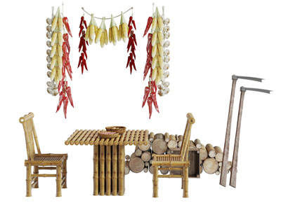 中式民宿竹子桌椅组合