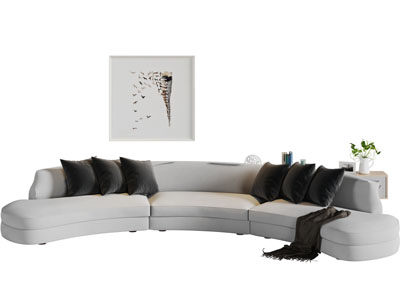 后现代加长弧形布艺多人沙发