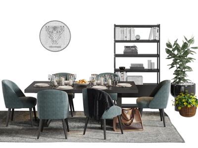 现代黑色餐桌椅组合