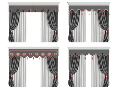 中式黑色布艺窗帘窗纱3d模型 中式黑色布艺窗帘窗纱