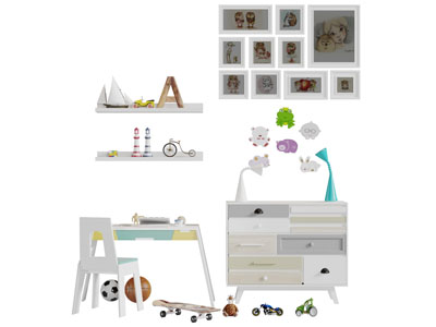 北欧实木儿童书桌椅边柜