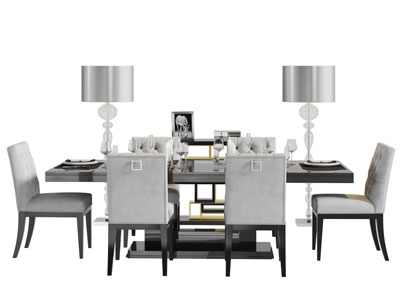 美式长方形实木餐桌椅组合