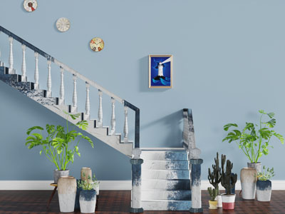 地中海渐变蓝色旋转楼梯3d模型 地中海渐变蓝色旋转楼梯