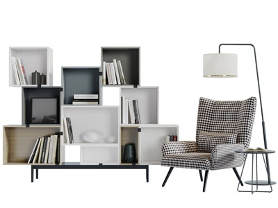 北欧方格图案的休闲椅子装饰边柜