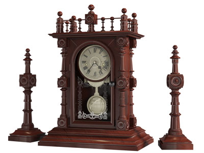 欧式实木座钟钟表3d模型 欧式实木座钟钟表