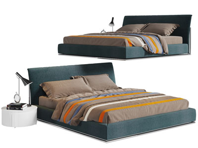 现代布艺双人床床头柜