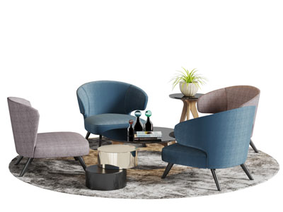 现代布艺休闲单人沙发茶几3d模型 现代布艺休闲单人沙发茶几