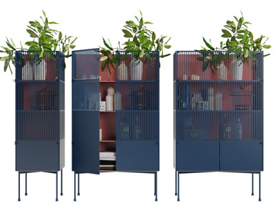 现代轻奢蓝色镂空柜门的装饰柜