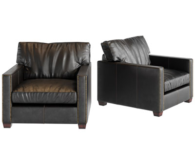 美式黑色皮革单人沙发3d模型 美式黑色皮革单人沙发